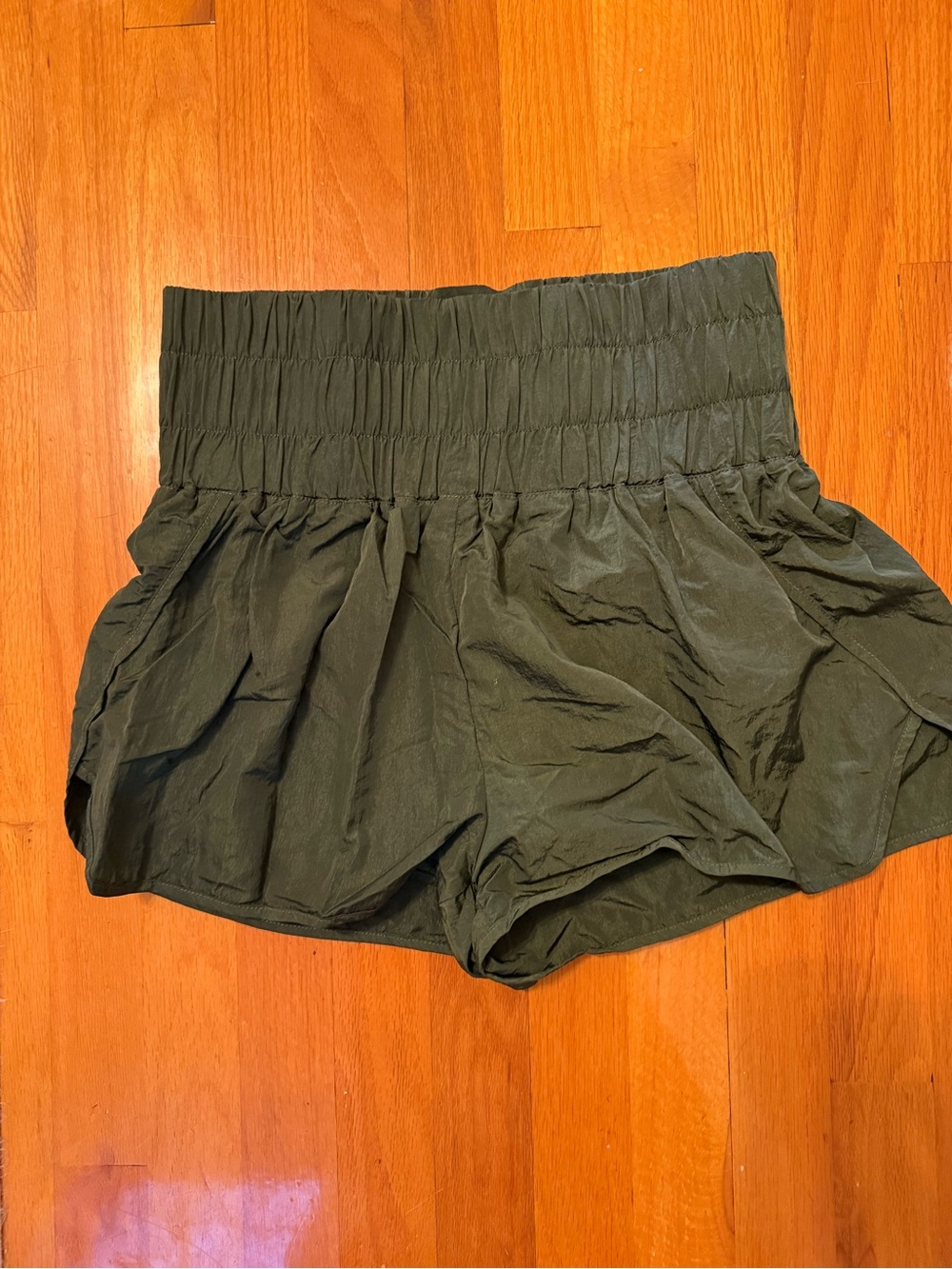 Amazon Olive Green High-Waist Smocked Shorts